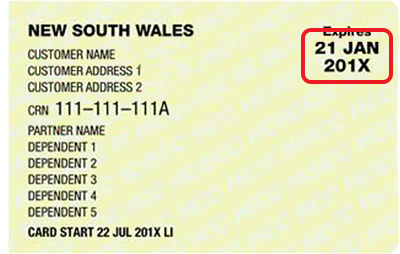 Health care card example showing the expiry date location