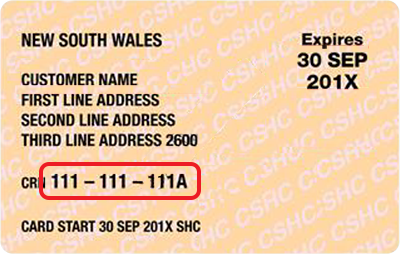 Commonwealth seniors health card example showing the CRN location