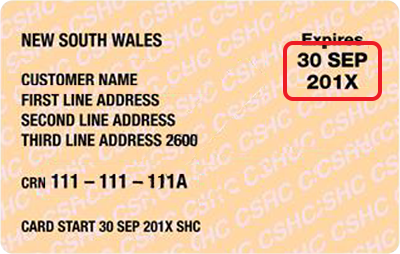 Commonwealth seniors health card example showing the expiry date location