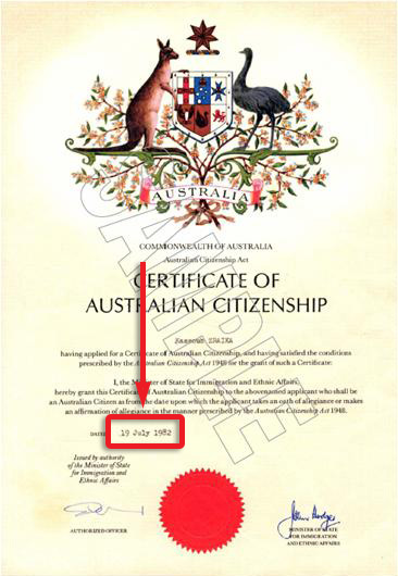 sample citizenship certificate - front