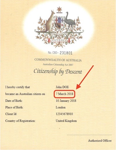 sample citizenship certificate