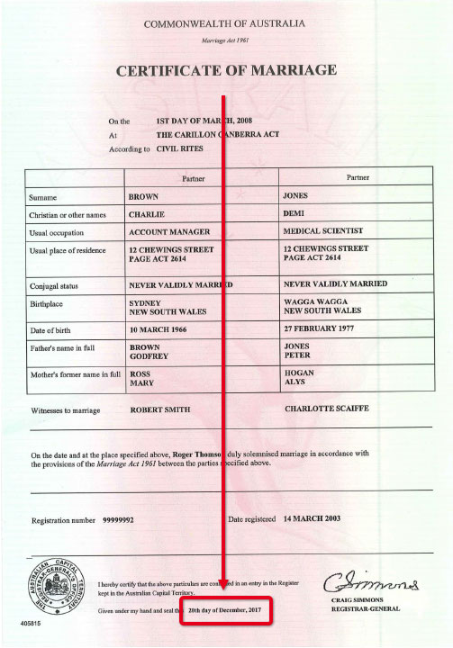 sample marriage certificate